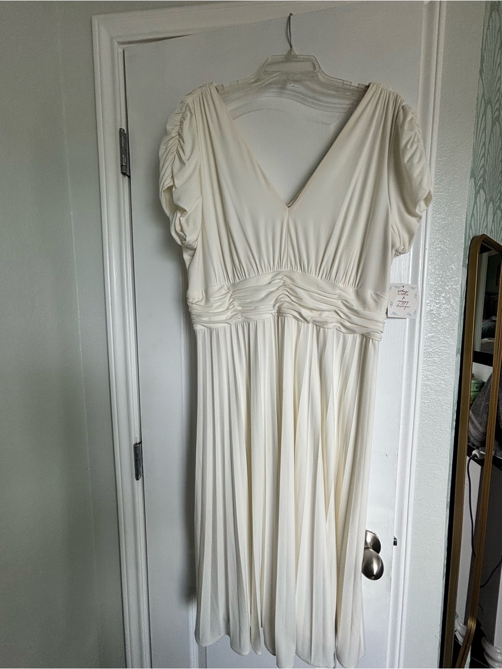Suzi Chin for Maggy Boutique Ivory V-Neck Pleated Midi Dress